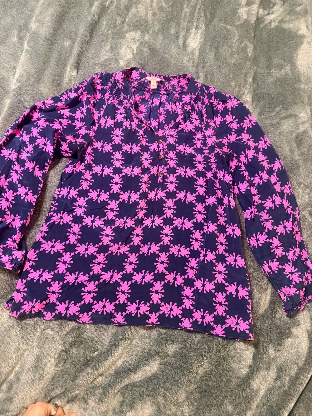 Lilly Pulitzer Navy and Pink Floral Print Long-Sleeve Top
